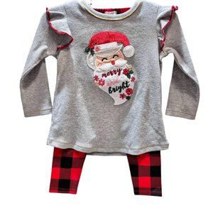 Mud Pie Santa tunic leggings set plaid  NWT 12-18m Christmas applique Merry